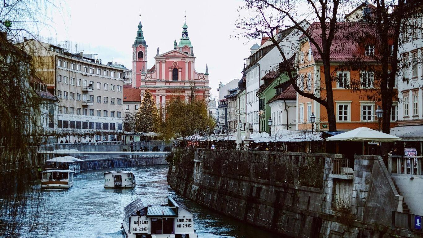 Ljubljana riverside and the Franciscan Church